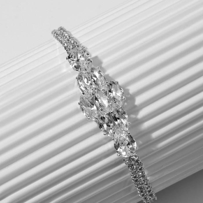 Браслет со стразами &laquo;Циркон&raquo; изыск, узор, цвет белый в серебре, 15см