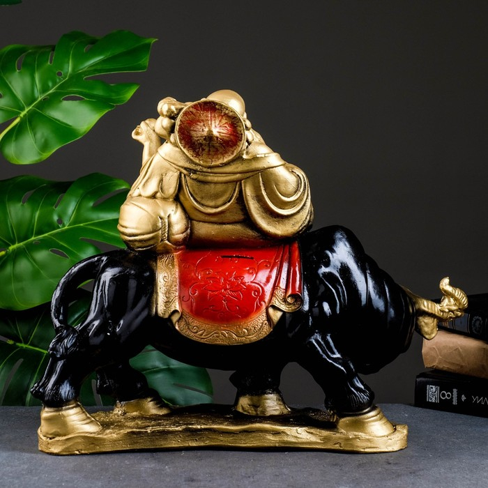 Копилка "Хоттей на буйволе" красное золото, 22х44х37см