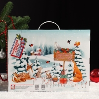 Новый год. Подарочная коробка "Акварельный лес", календарь малый, 39 х 29,5 х 2,9 см.