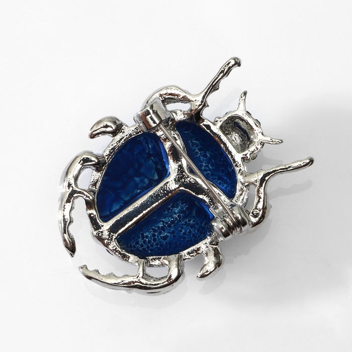 Брошь &laquo;Жук&raquo; скарабей, цвет матово-синий в серебре