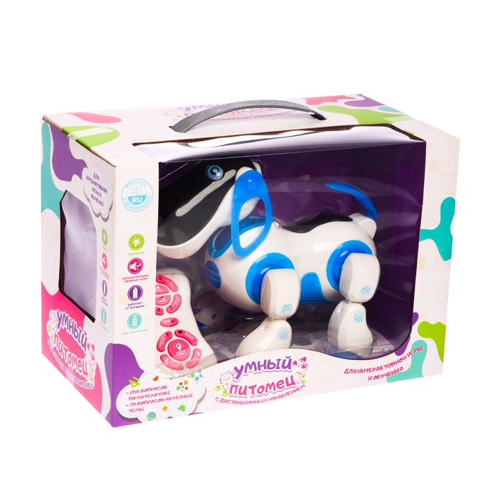 Робот собака &laquo;Ки-Ки&raquo;, программируемый, на пульте управления, интерактивный: звук, свет, танцующий, музыкальный, на батарейках, на русском языке, синий