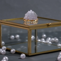 Органайзер для хранения &laquo;MOUNTAINS&raquo;, с крышкой, стеклянный, с зеркальным дном, 1 секция, 10 &times; 10 &times; 6 см, цвет прозрачный/медный