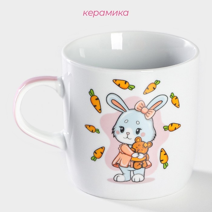 Кружка керамическая Доляна &laquo;Лапочка зайка&raquo;, 230 мл, цвет белый