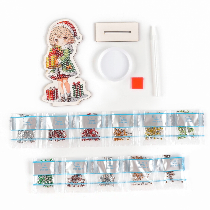 Алмазная мозаика на новый год для детей на деревянной фигурке &laquo;Милая девочка&raquo;, 8 х 15 см, новогодний набор для творчества