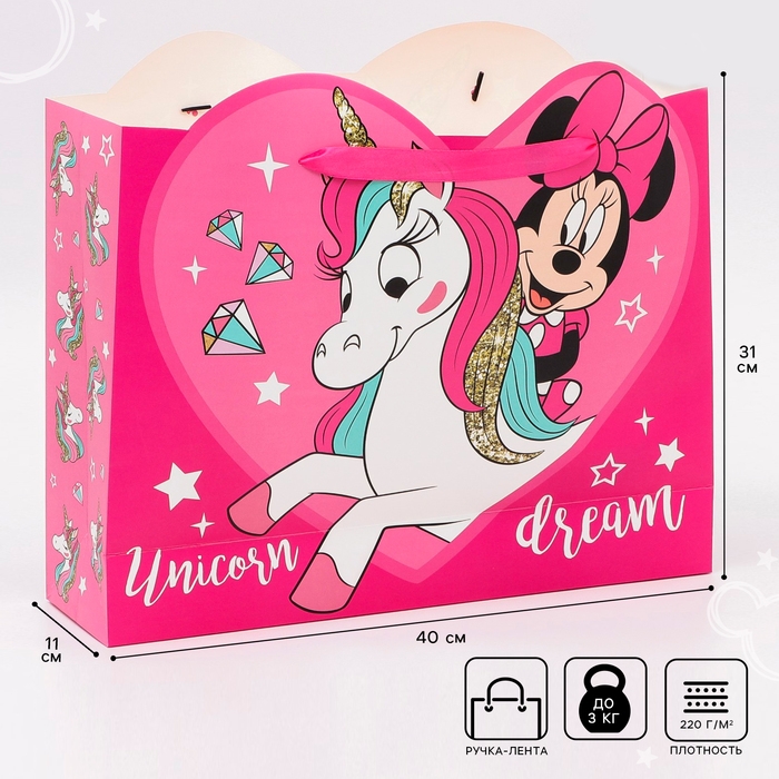 Пакет подарочный, 40х31х11.5 см, упаковка, Минни Маус и Единорог