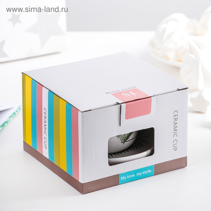 Набор керамический чайный с ложкой &laquo;Ботаника&raquo;, 2 предмета: чашка 200 мл, блюдце, цвет МИКС