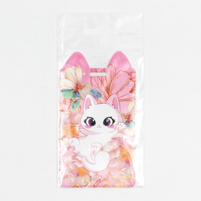Чехол для бейджа &laquo;Котик в цветах&raquo;, 11,6 х 6,6 см