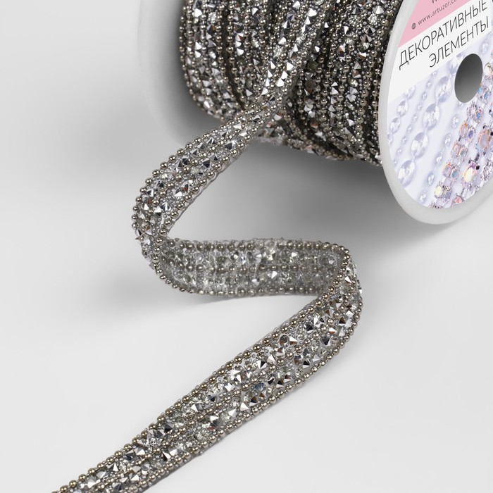 Стразы и бусины термоклеевые, ширина - 10 мм, 4,5 &plusmn; 0,5 м, цвет серебряный