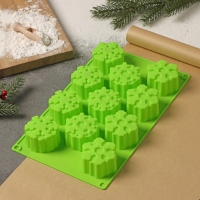 Форма для выпечки новогодняя Доляна &laquo;Снежинка&raquo;, силикон, 30&times;17,5 см, 11 ячеек, цвет салатовый