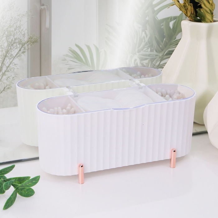 Органайзер для хранения, с крышкой, 3 секции, 21 &times; 8 &times; 9 см, цвет белый/розовое-золото