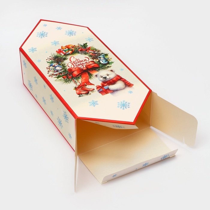 Новый год. Подарочная коробка - конфета новогодняя складная &laquo;Зверята&raquo;, 18 х 28 х 10 см.