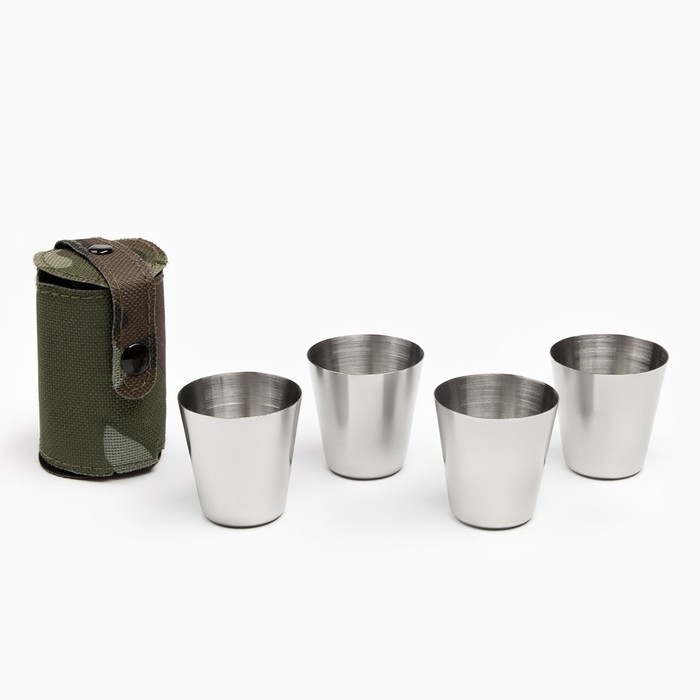 Набор стопок Мастер К, 23 Февраля, 30 мл, 4&times;3.5 см, 4 шт., чехол, нержавеющая сталь