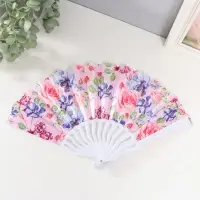 Веер пластик, текстиль "Розы" МИКС 23 см