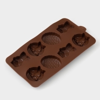 Форма для шоколада Доляна &laquo;Пасха&raquo;, силикон, 20,7&times;10,6&times;3 см, 8 ячеек, коричневая