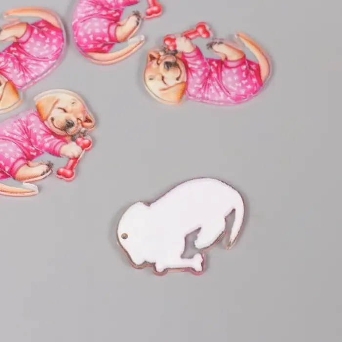 Декор для творчества акрил "Щеночек в пижамке сладко спит с косточкой" 2,5х3,4х0,2 см