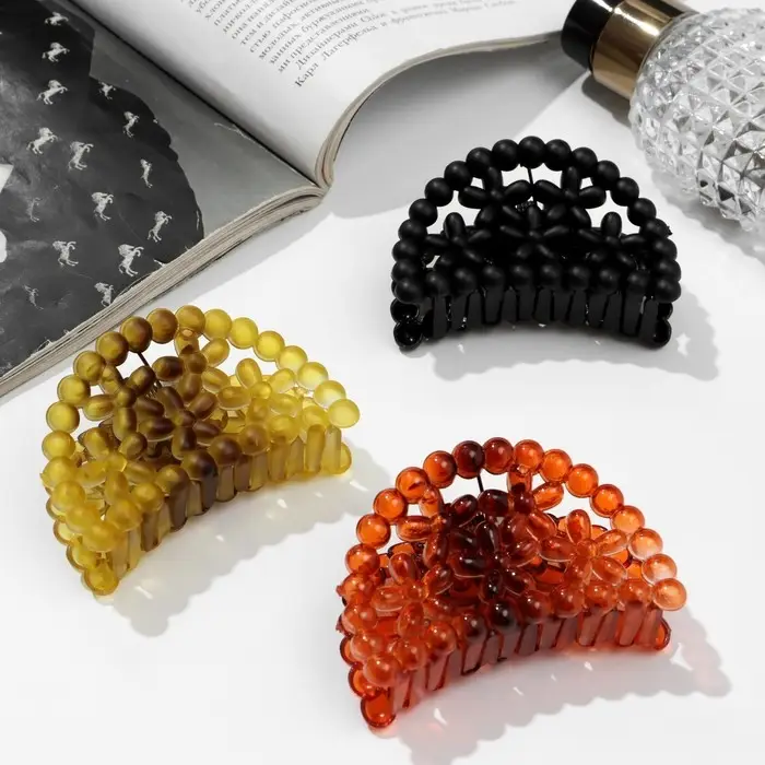 Крабик для волос &laquo;Матовый&raquo;, цветы бусинки, 7 см, МИКС