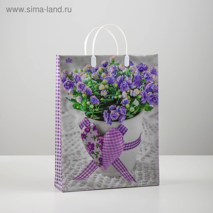 Пакет "Лиловое сердце", мягкий пластик, 30 х 9 х 40 см, 140 мкм