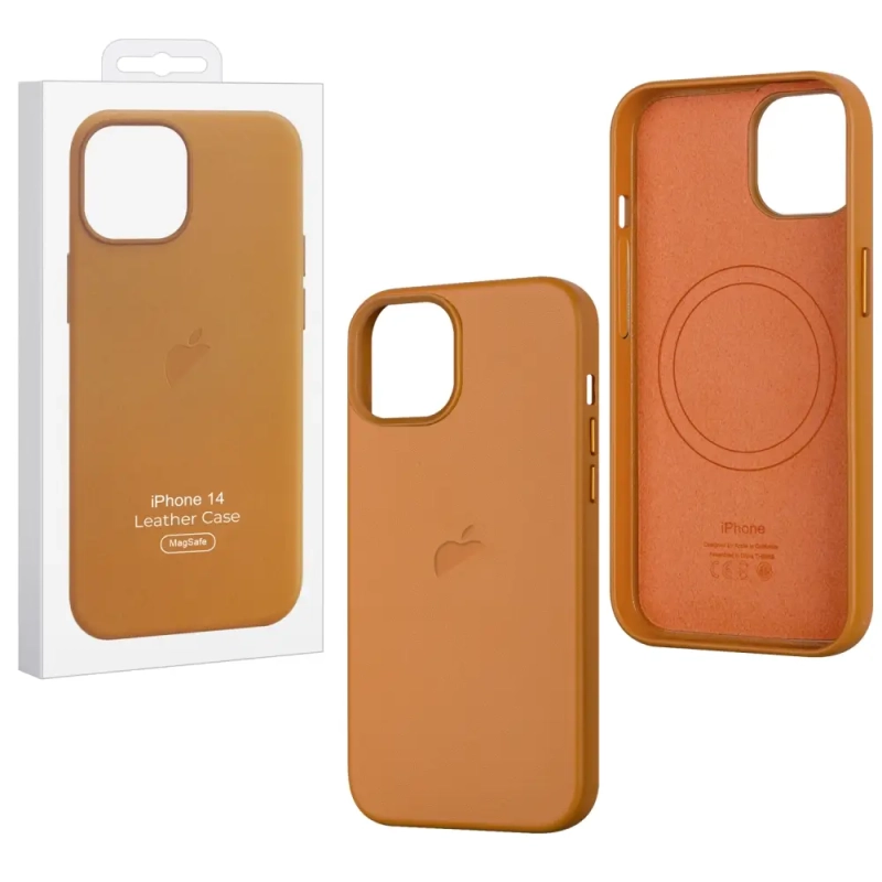 Чехол iPh 14 Leather Case 100% ORG Golden Brown