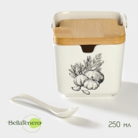 Банка для хранения сыпучих продуктов с ложкой &laquo;Эстет. Овощи&raquo;, 250 мл, с бамбуковой крышкой, фарфоровая, цвет белый