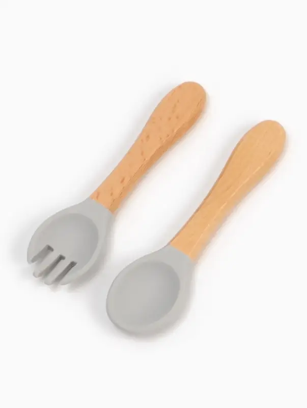 Тарелка детская секционная с ложкой и вилкой, 3 секции, серый, Mum&Baby