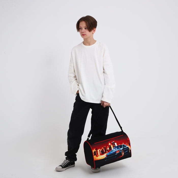 Сумка детская спортивная для мальчика &laquo;Крутая тачка&raquo;, 40х24х21, отд на молнии, чёрный