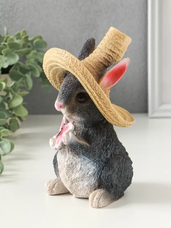 Копилка "Зайчик в шляпе с бабочкой" 19х13х12 см, серый