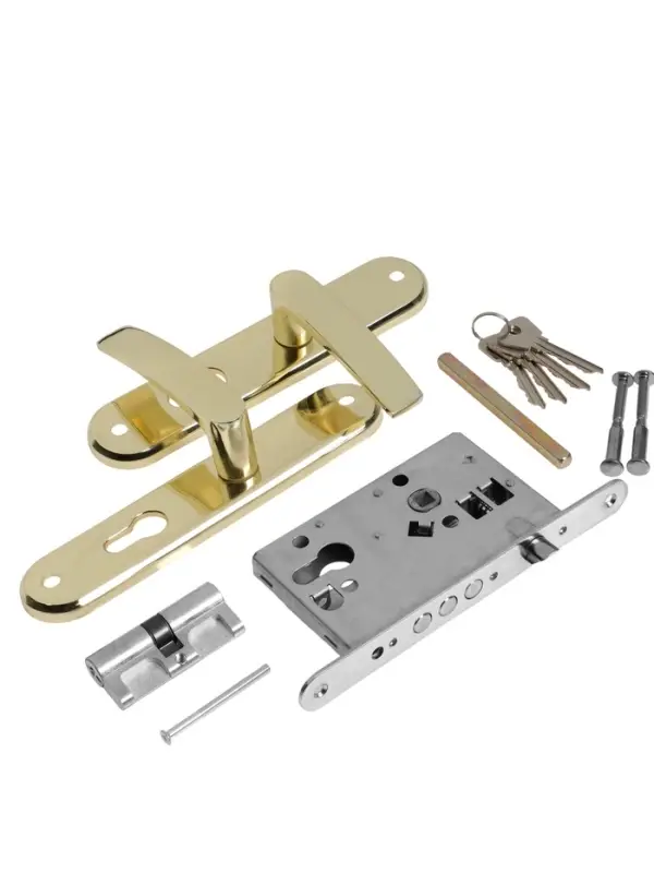 Замок врезной LOCKLAND RD005, с ручкой, B/S 55 мм, 4 ключа, цвет золото