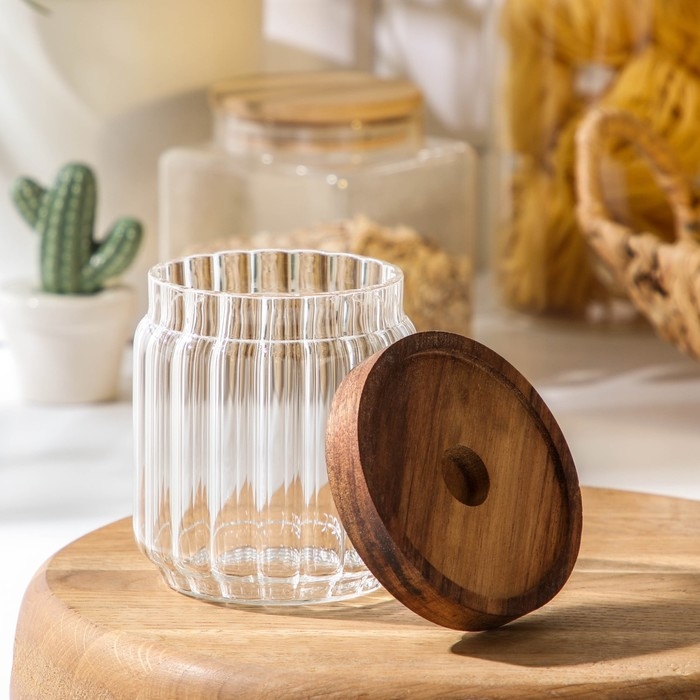Банка стеклянная для хранения сыпучих продуктов Magistro &laquo;Дафна&raquo;, 400 мл, 9&times;10,5 см, с деревянной крышкой