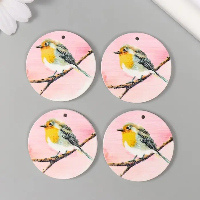 Декор для творчества дерево "Круг. Птичка на ветке" d=4 см