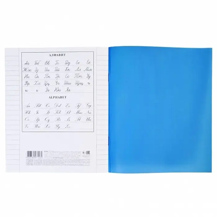 Тетрадь 18 листов в линейку Синяя, пластиковая обложка, титульный лист, блок офсет 65г/м2
