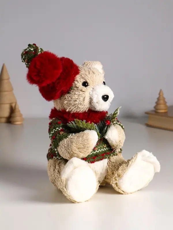 Декор "Медведь в свитере и колпаке, с еловой веткой" 16х15х27 см