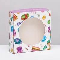 Коробка сборная с окном, &laquo;С Днем Рождения&raquo;, 11.5&times;11.5&times;3 см
