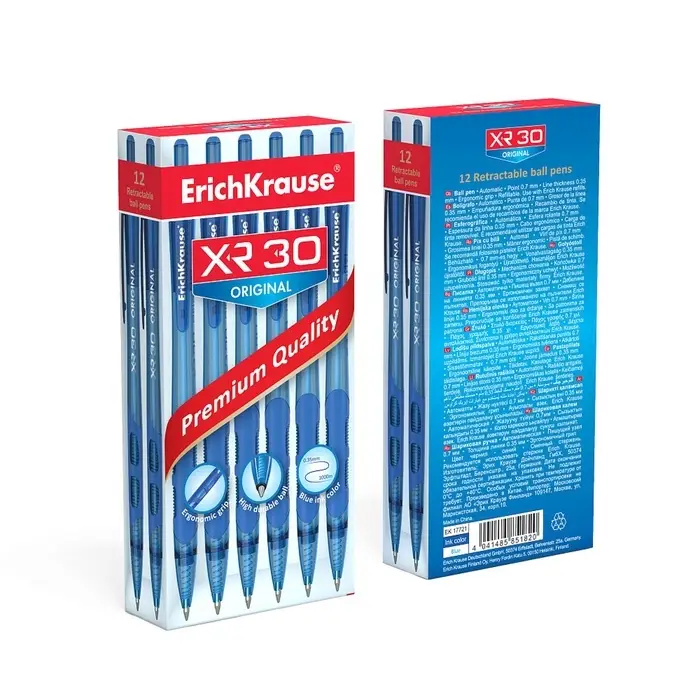 Ручка шариковая автоматическая ErichKrause XR-30, узел 0.7 мм, чернила синие, резиновый держатель, длина линии письма 1000 метров