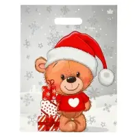 Пакет "Мишка с подарками", полиэтиленовый с вырубной ручкой,гл 40 х 31 см.