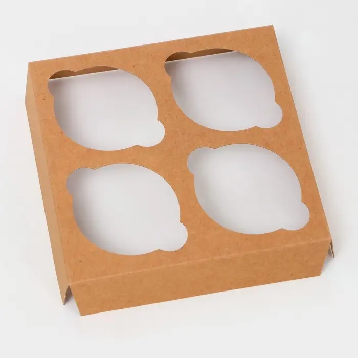 Коробка для 4 мини - капкейка крафт с окном, 13&times;13&times;8 см