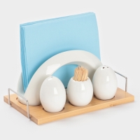 Набор для специй на бамбуковой подст 4 шт, солонка, перечница, салфетница, зубочист