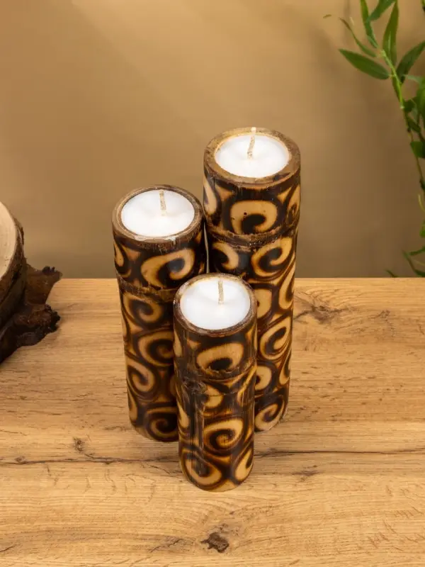 Свеча в бамбуке тройная, 14&times;13&times;30 см, 100 мл, коричневая