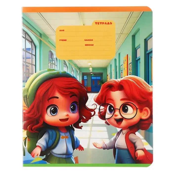 Тетрадь 12 листов в крупную клетку на скрепке "Друзья", обложка мелованный картон, ВД-лак, МИКС