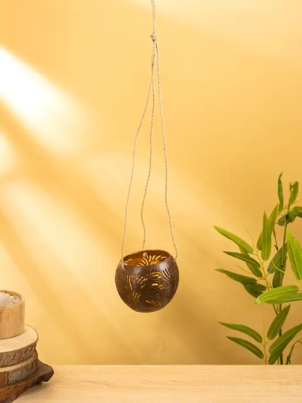 Подсвечник подвесной из кокоса, 9-12 см, коричневый
