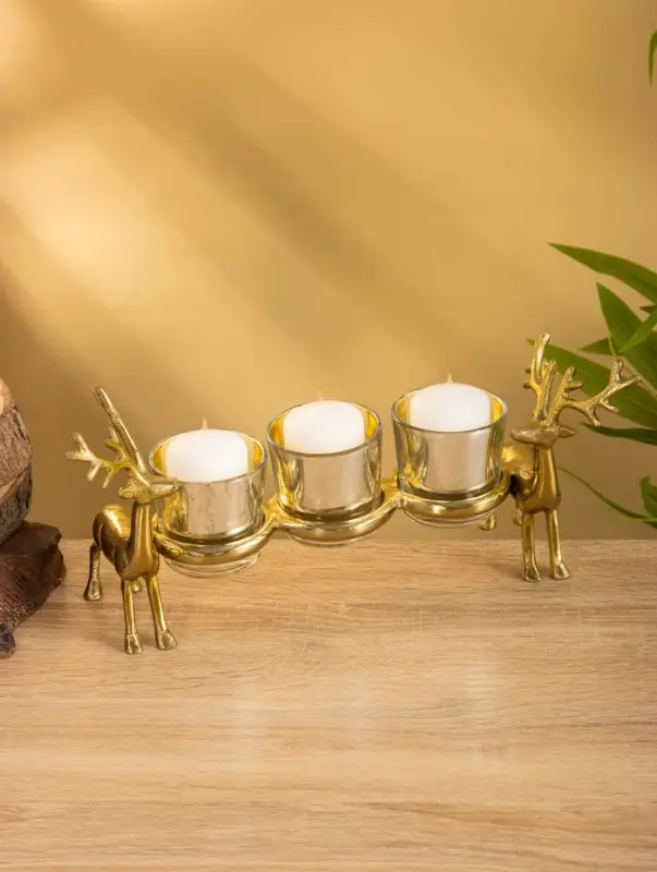 Подсвечник на 3 свечи &laquo;Оленята&raquo;, 29&times;8&times;13 см, алюминий