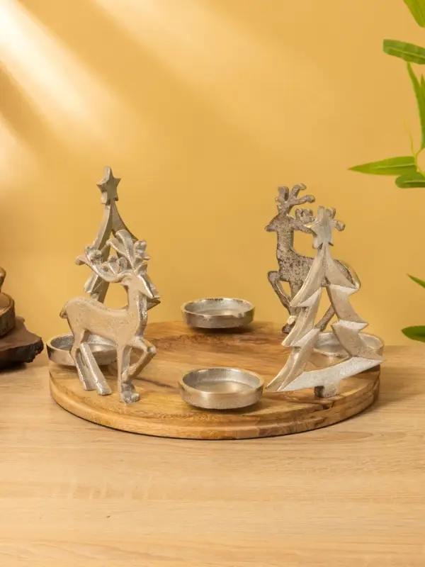 Подсвечник на 4 свечи "Рождество" алюминий, дерево 29,5х29,5х19 см