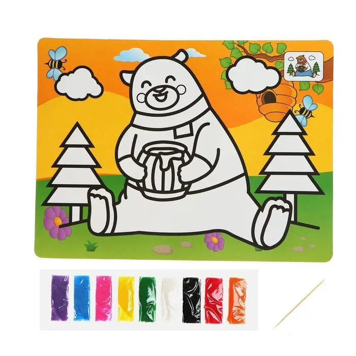 Фреска с цветным основанием &laquo;Мишка&raquo; 9 цветов песка по 2 г