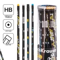 Карандаш чернографитный с ластиком ErichKrause &laquo;Sport DNA&raquo;, НВ, грифель d=2.2 мм, пластик, круглый в тубусе, МИКС