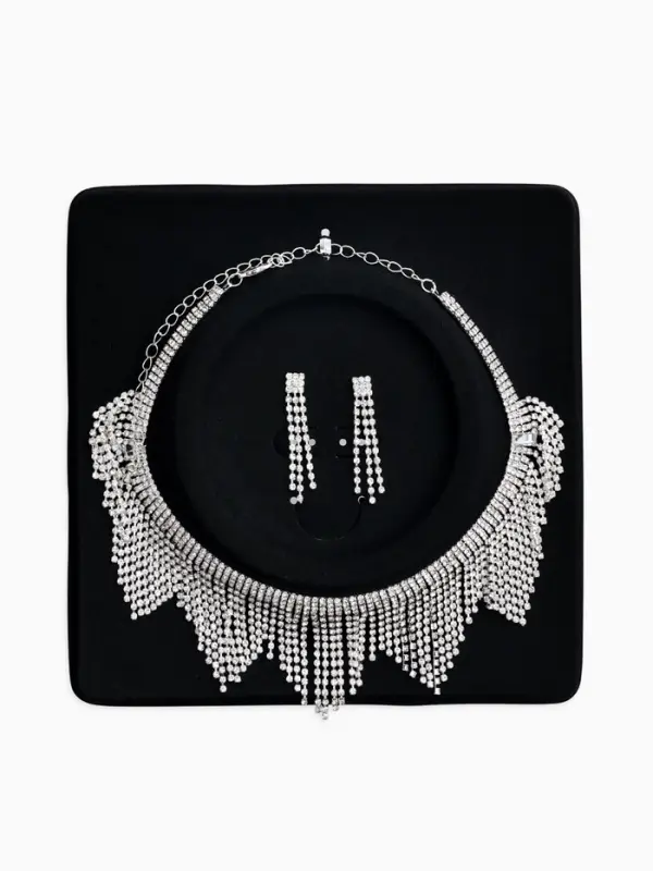 Набор 2 предмета: серьги, колье со стразами &laquo;Лёд&raquo;, d=13.5 см, белый в серебре