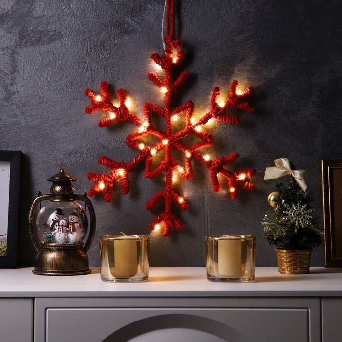Светодиодная фигура &laquo;Снежинка красная&raquo; 39 см, 30 LED, батарейки AAx2 (не в комплекте), свечение теплое белое
