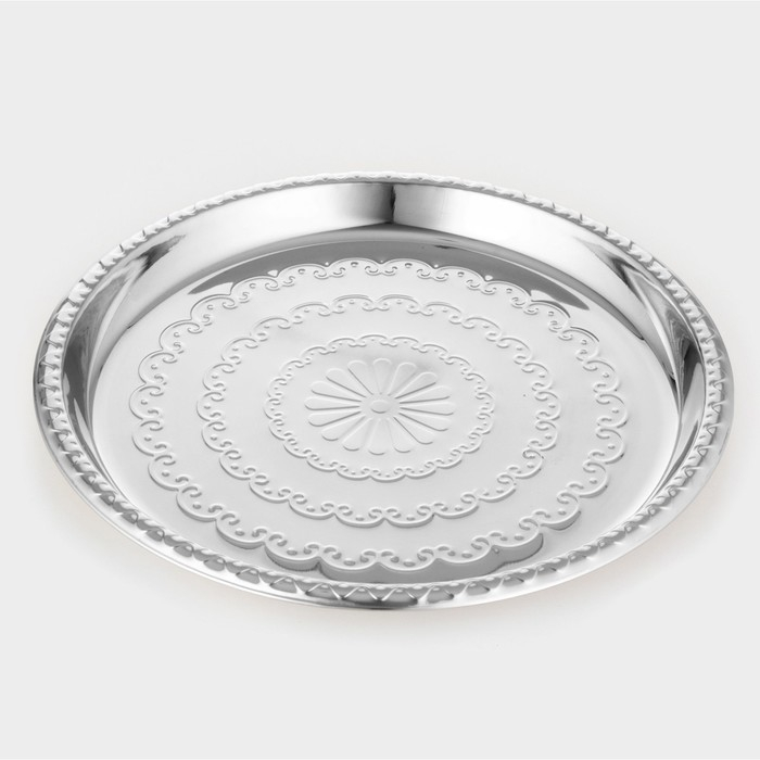 Поднос из нержавеющей стали круглый &laquo;Смеяна&raquo;, d=33 см, цвет серебряный