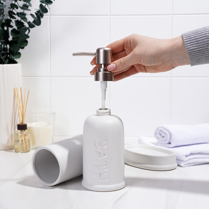 Набор аксессуаров для ванной комнаты SAVANNA &laquo;Бэкки&raquo;, 3 предмета (мыльница, дозатор для мыла 400 мл, стакан), керамика, цвет белый