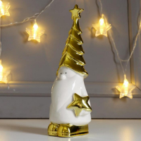 Сувенир керамика "Дедушка Мороз в колпаке-ёлочке, со звёздочкой" золото 23,8х7,3х9,1 см