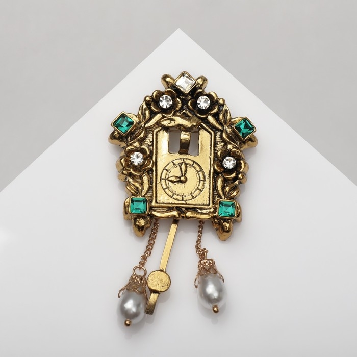 Брошь &laquo;Часы&raquo; старинные, цветная в чернёном золоте