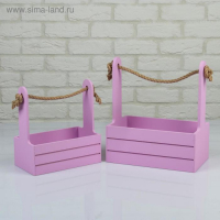 Набор кашпо деревянных 2 в 1 (25&times;15&times;30; 21&times;12&times;23 см) "Dear", ручка канат, сирень